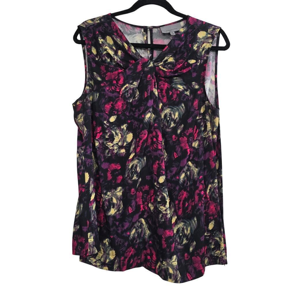 Women's Silk Blouse Sleeveless Floral Black Pink Office Wear Boho Romantic Sz XL